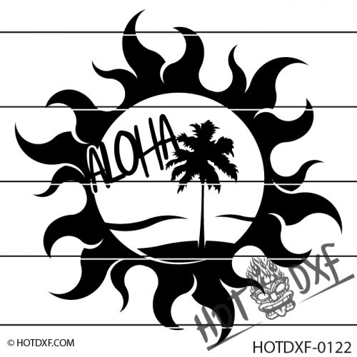 HOTDXF-0122 ALOHA TROPICAL SUN AND BEACH SIGN DXF