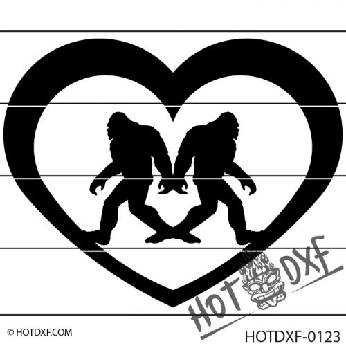 HOTDXF-0123 BIG FOOT SASQUATCH LOVERS IN A HEART DXF