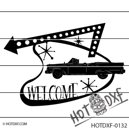 HOTDXF-0132 RETRO WELCOME SIGN FORD FAIRLANE 500 CLASSIC CAR CONVERTIBLE